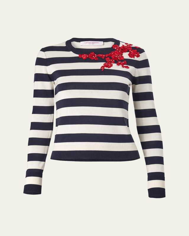 Stripe Floral Applique Sweater